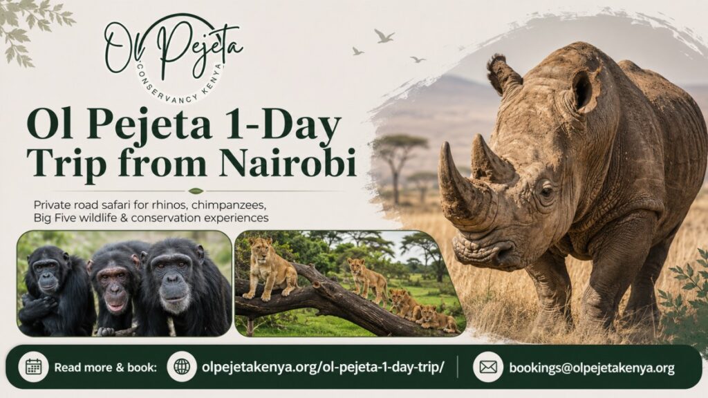 Rhino grazing in Ol Pejeta Conservancy during a 1-day safari from Nairobi
